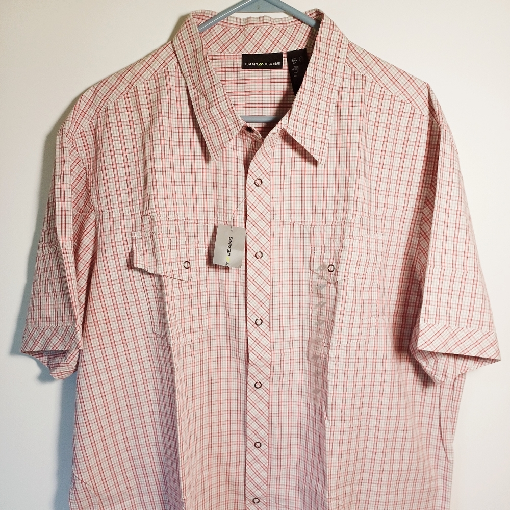 DKNY Jeans New Button Snap Men's XXL Check Shirt NWT